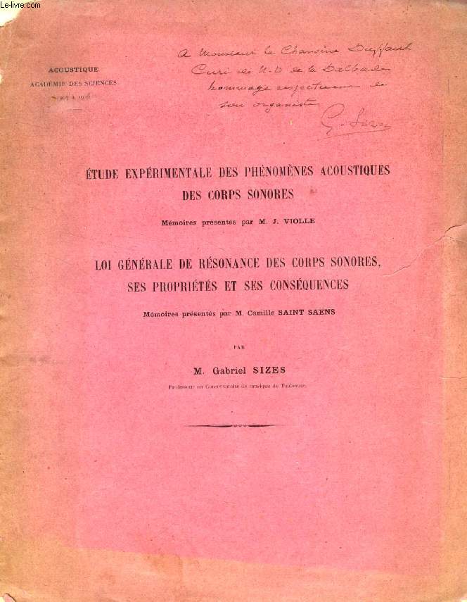 LOI GENERALE DE RESONANCE DES CORPS SONORES, SES PROPRIETES ET SES CONSEQUENCES