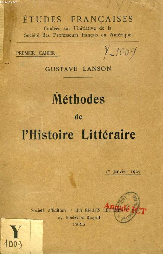 METHODES DE L'HISTOIRE LITTERAIRE - LANSON GUSTAVE - 1925 - Afbeelding 1 van 1