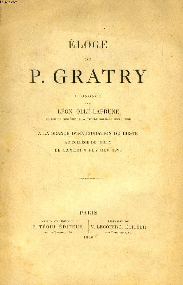 ELOGE DU P. GRATRY