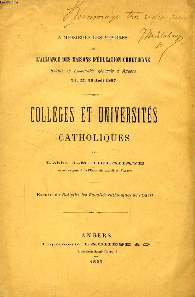 COLLEGES ET UNIVERSITES CATHOLIQUES (TIRE A PART)