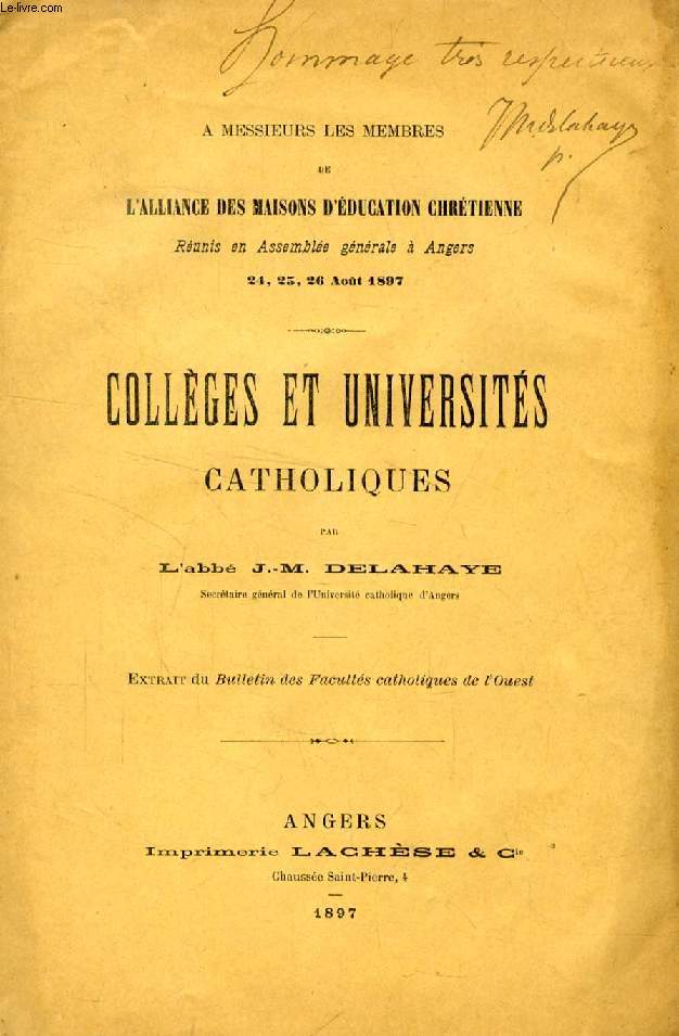 COLLEGES ET UNIVERSITES CATHOLIQUES (TIRE A PART)