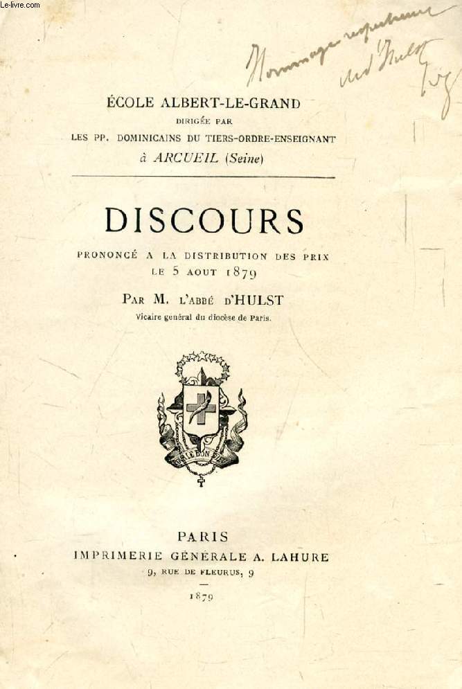 ECOLE ALBERT-LE-GRAND, DISCOURS PRONONCE A LA DISTRIBUTION DES PRIX, LE 5 AOUT 1879