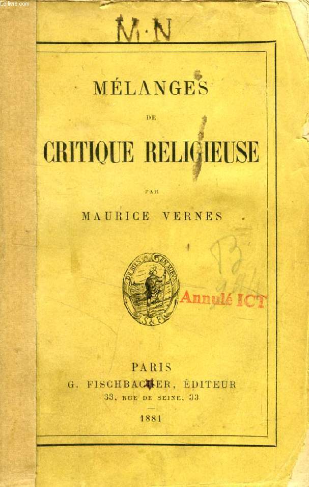 MELANGES DE CRITIQUE RELIGIEUSE