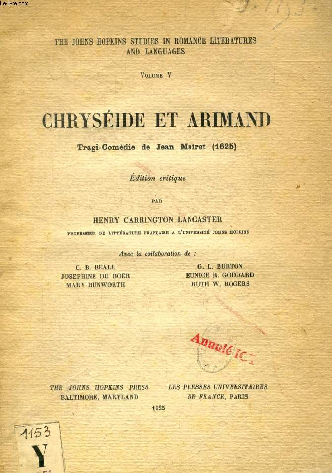 CHRYSEIDE ET ARIMAND, TRAGI-COMEDIE DE JEAN MAIRET (1625)