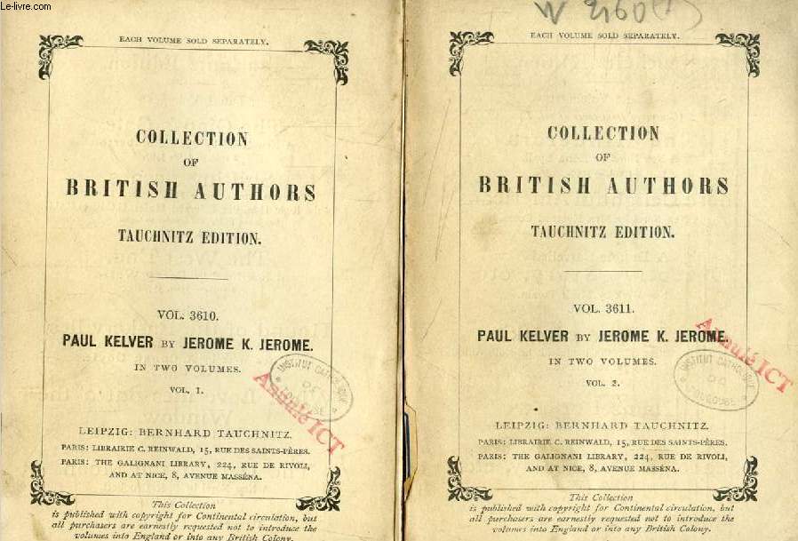 PAUL KELVER, 2 VOLUMES (TAUCHNITZ EDITION, COLLECTION OF BRITISH AND AMERICAN AUTHORS, VOL. 3610, 3611)