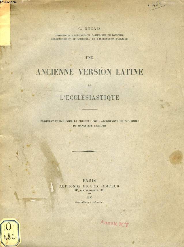 UNE ANCIENNE VERSION LATINE DE L'ECCLESIASTIQUE