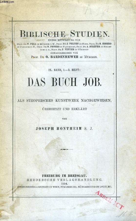 DAS BUCH JOB, ALS STROPHISCHES KUNSTWERK NACHGEWIESEN, BERSETZT UND ERKLRT