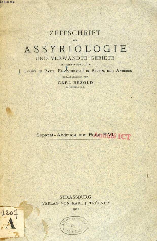 DIE LTESTE THIOPISCHE HANDSCHRIFT DER VIER BCHER DER KNIGE (ZEITSCHRIFT FR ASSYROLOGIE UND VERWANDTE GEBIETE, SEPARAT-ABDRUCK AUS BAND XVI)