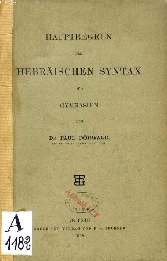 HAUPTREGELN DER HEBRISCHEN SYNTAX FR GYMNASIEN