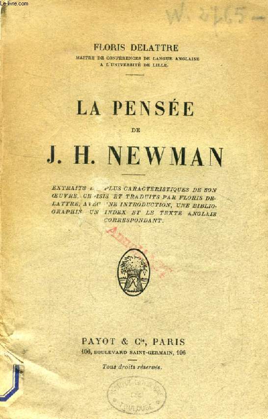 LA PENSEE DE J. H. NEWMAN - DELATTRE FLORIS - 1914 - Photo 1/1
