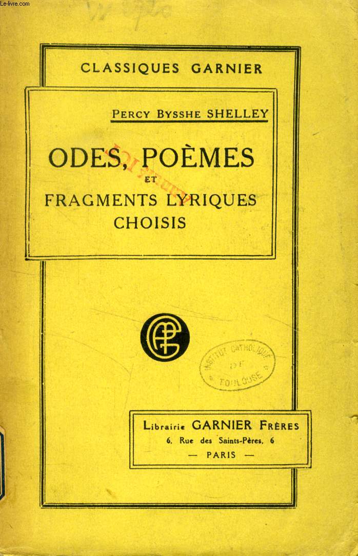 ODES, POEMES ET FRAGMENTS LYRIQUES CHOISIS