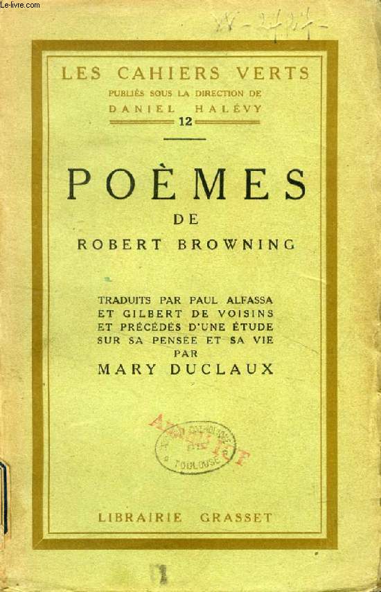 POEMES DE ROBERT BROWNING (LES CAHIERS VERTS, 12)