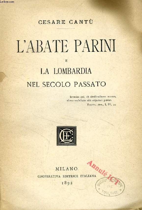 L'ABATE PARINI E LA LOMBARDIA NEL SECOLO PASSATO