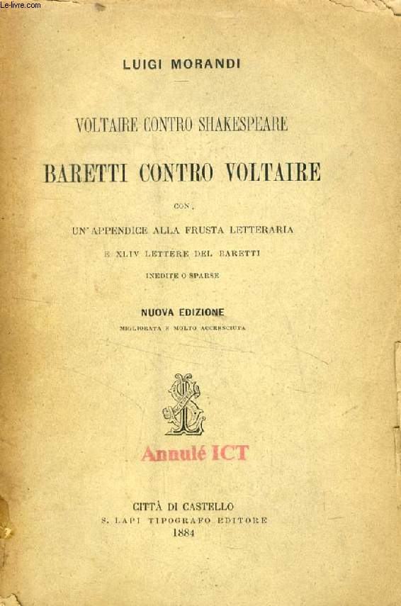 VOLTAIRE CONTRO SHAKESPEARE, BARETTI CONTRO VOLTAIRE