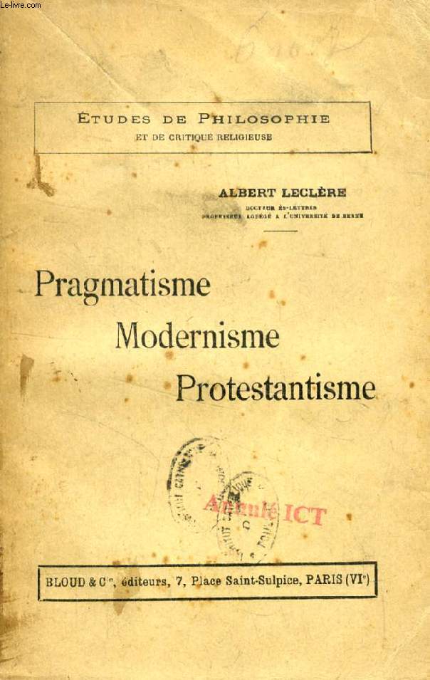 PRAGMATISME, MODERNISME, PROTESTANTISME