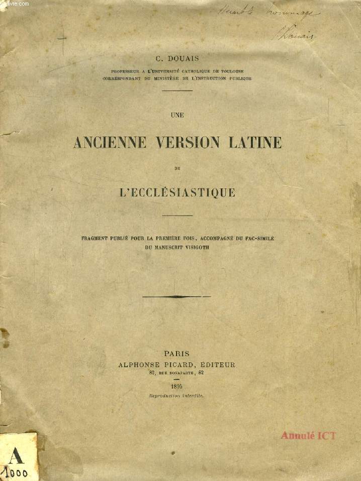 UNE ANCIENNE VERSION LATINE DE L'ECCLESIASTIQUE