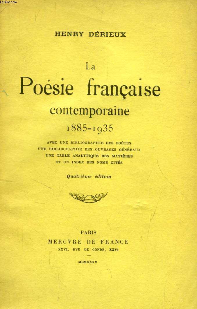 LA POESIE FRANCAISE CONTEMPORAINE, 1885-1935