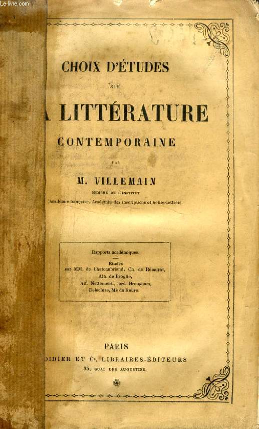 CHOIX D'ETUDES SUR LA LITTERATURE CONTEMPORAINE