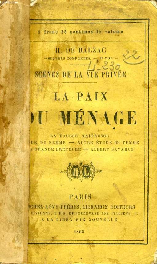 LA PAIX DU MENAGE (SCENES DE LA VIE PRIVEE)