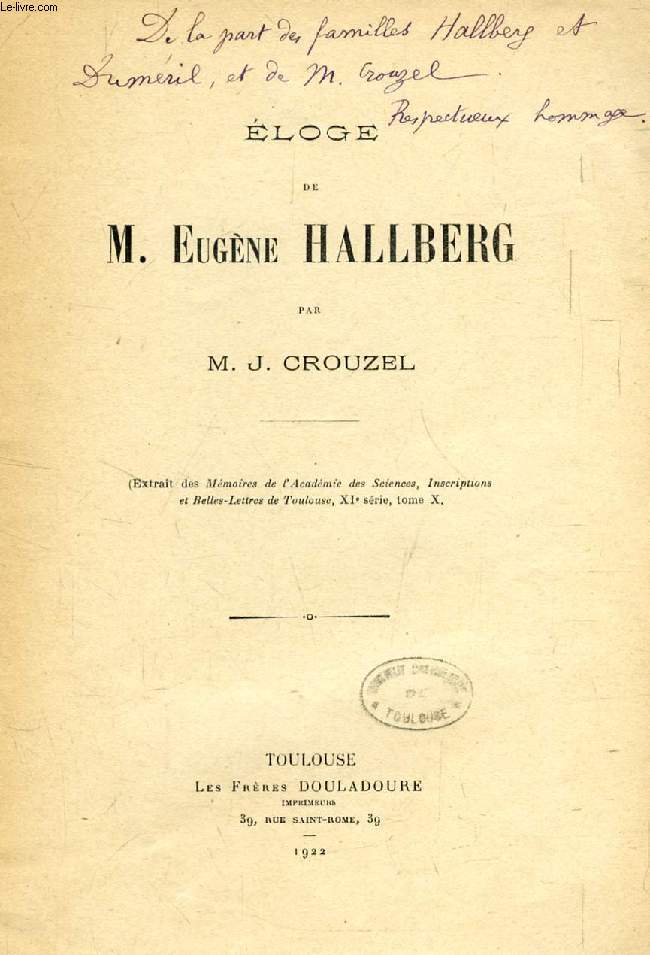 ELOGE DE M. EUGENE HALLBERG (TIRE A PART)