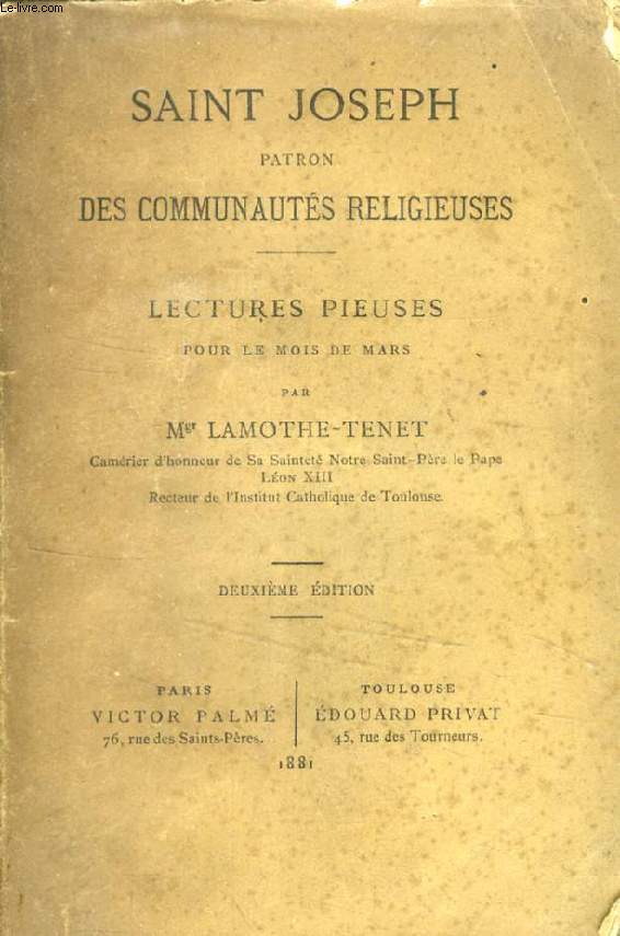 SAINT JOSEPH PATRON DES COMMUNAUTES RELIGIEUSES, LECTURES PIEUSES POUR LE MOIS DE MARS