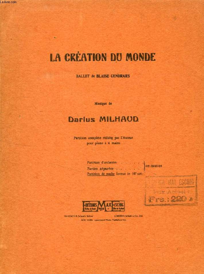 LA CREATION DU MONDE, Ballet de Blaise Cendrars