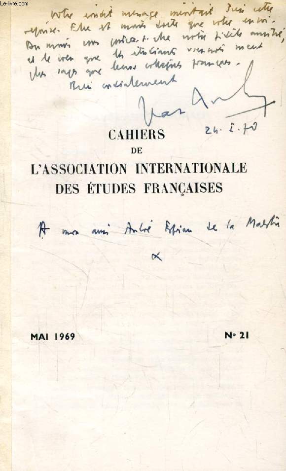 CHATEAUBRIAND ET BONALD (CAHIERS DE L'ASSOCIATION INTERNATIONALE DES ETUDES FRANCAISES, EXTRAIT, N 21, MAI 1969)