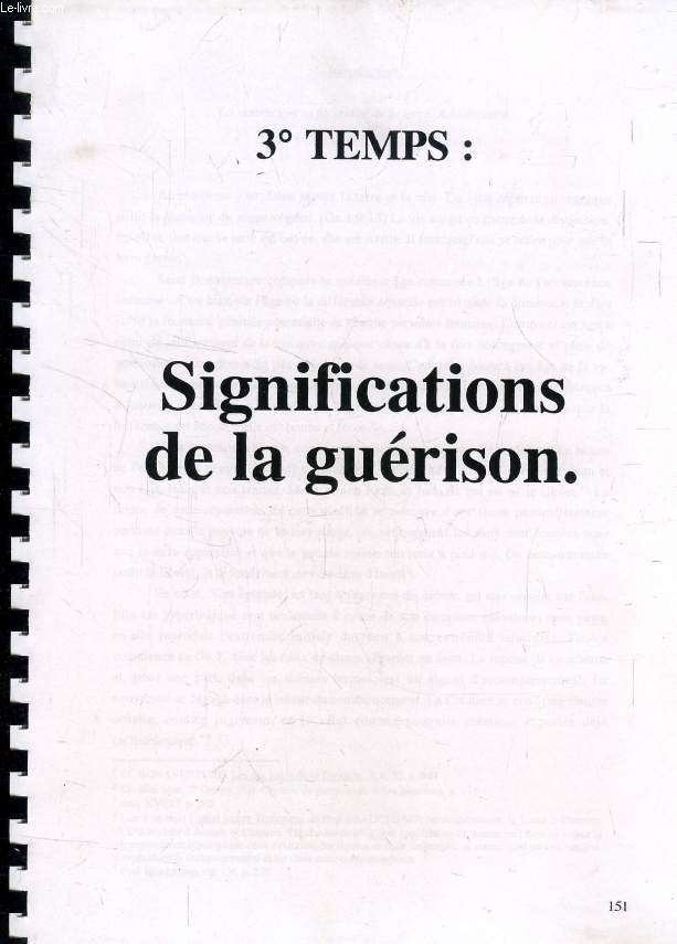 3e TEMPS: SIGNIFICATIONS DE LA GUERISON (MEMOIRE)