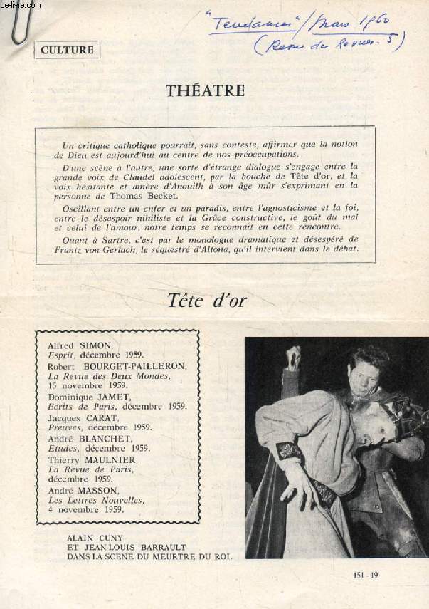 TETE D'OR, THEATRE (TIRE A PART)