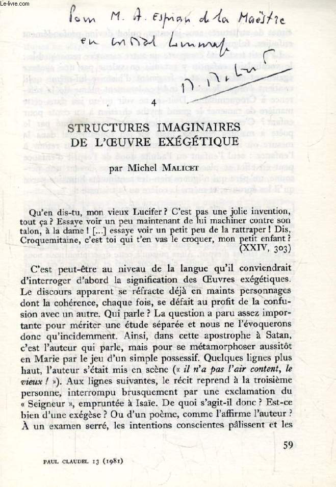 STRUCTURES IMAGINAIRES DE L'OEUVRE EXEGETIQUE (TIRE A PART)