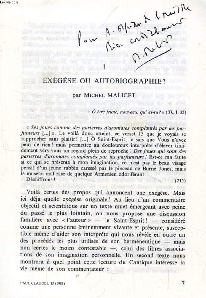 EXEGESE OU AUTOBIOGRAPHIE ? (TIRE A PART)