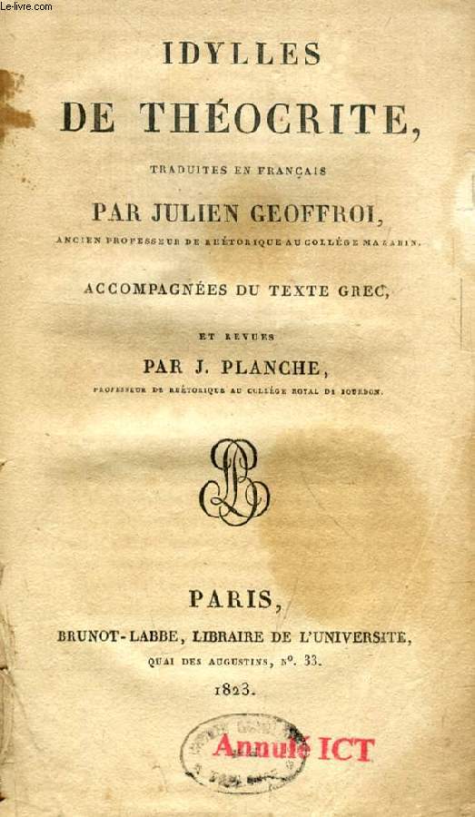IDYLLES DE THEOCRITE, Traduites en Franais