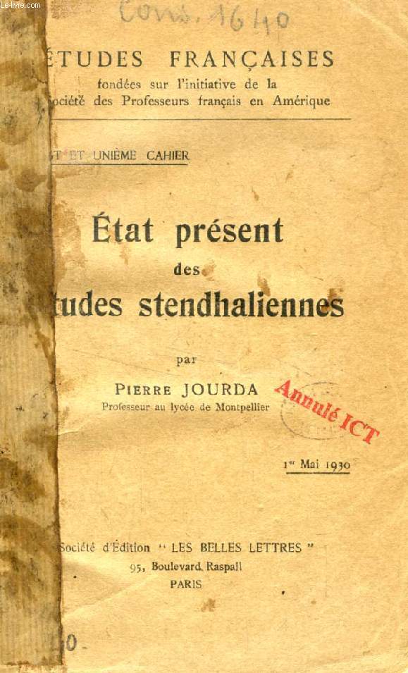 ETAT PRESENT DES ETUDES STENDHALIENNES