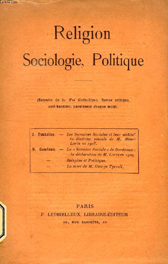 RELIGION, SOCIOLOGIE, POLITIQUE