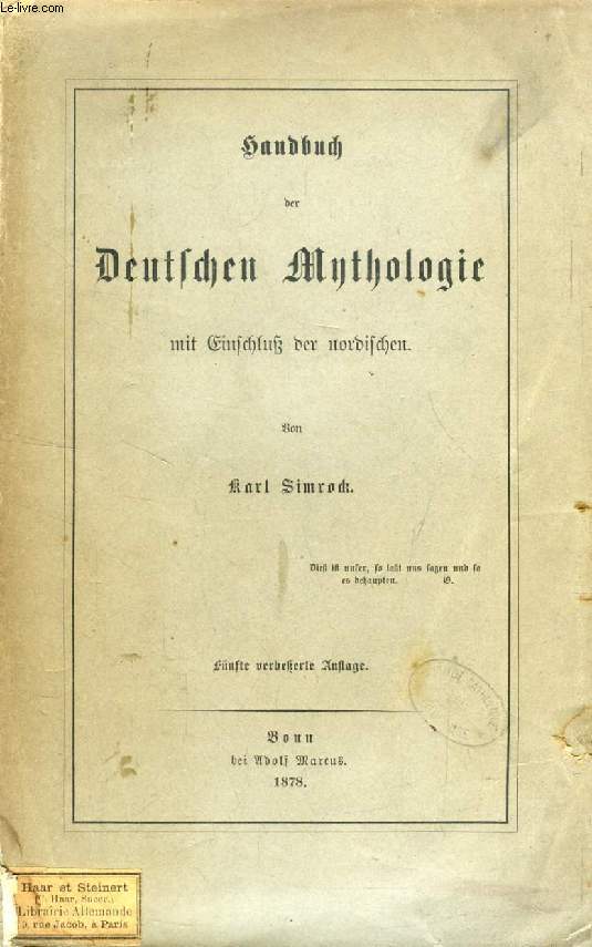 HANDBUCH DER DEUTSCHEN MYTHOLOGIE MIT EINSCHLU DER NORDISCHEN