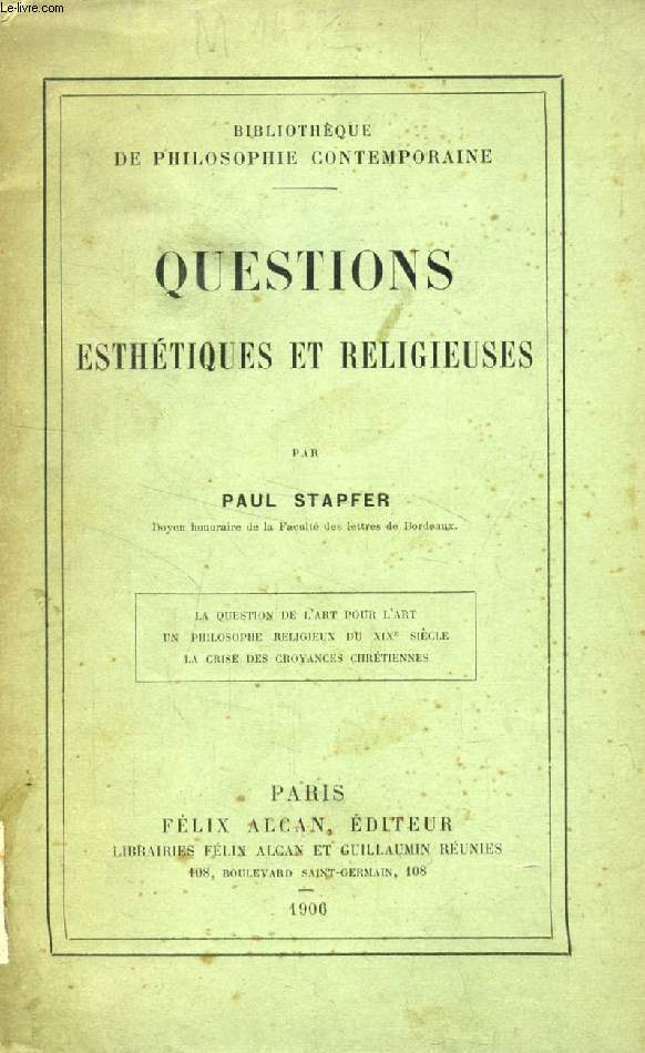 QUESTIONS ESTHETIQUES ET RELIGIEUSES