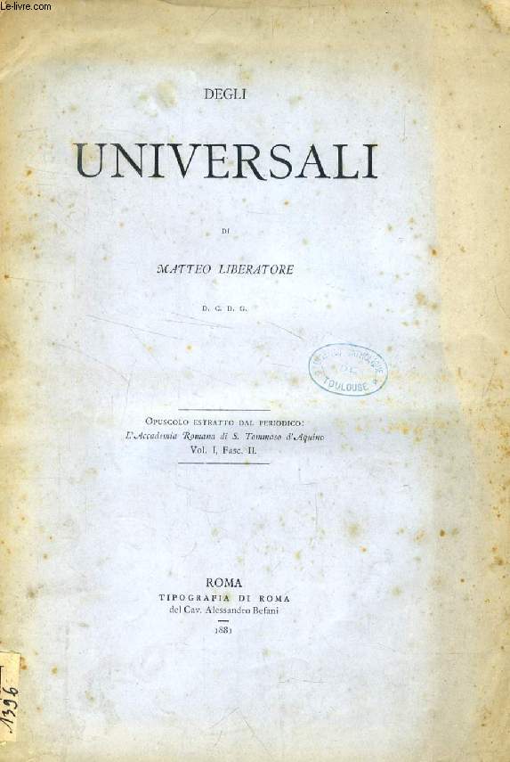 DEGLI UNIVERSALI (ACCADEMIA ROMANA DI S. TOMMASO D'AQUINO, VOL. I, FASC. II)