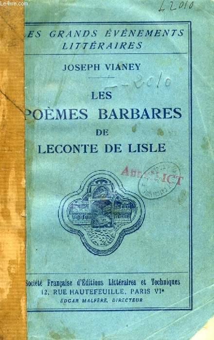 LES POEMES BARBARES DE LECONTE DE LISLE