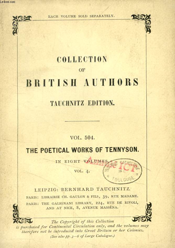 THE POETICAL WORKS OF TENNYSON, VOL. 4 (TAUCHNITZ EDITION, COLLECTION OF BRITISH AND AMERICAN AUTHORS, VOL. 504)