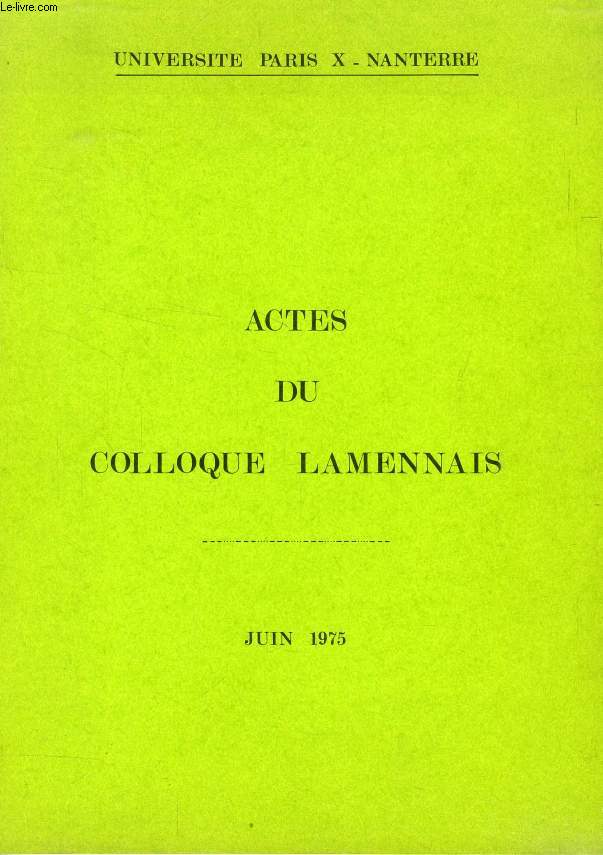 ACTES DU COLLOQUE LAMENNAIS