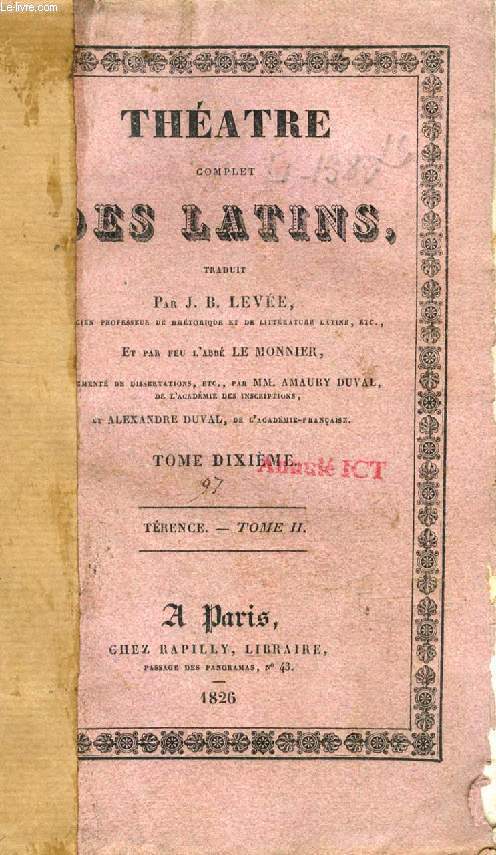 THEATRE COMPLET DES LATINS, TOME X, TERENCE, TOME II