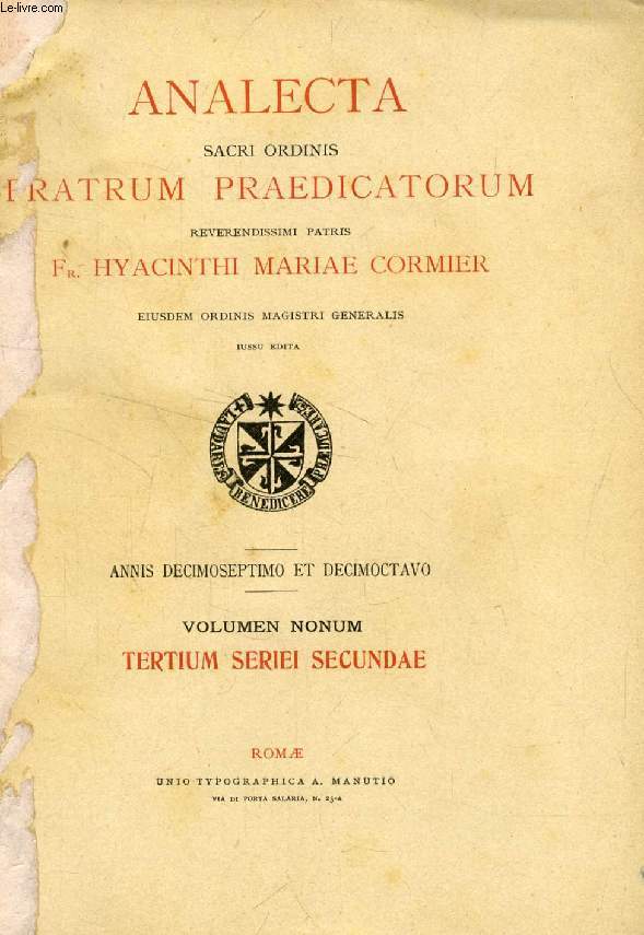 ANALECTA SACRI ORDINIS FRATRUM PRAEDICATORUM, ANNIS XVII-XVIII, 1909-1910, INDICES