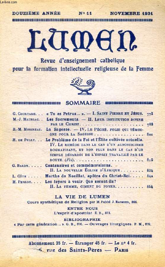 LUMEN, 12e ANNEE, N 11, NOV. 1931 (Sommaire: G. Courtade. 