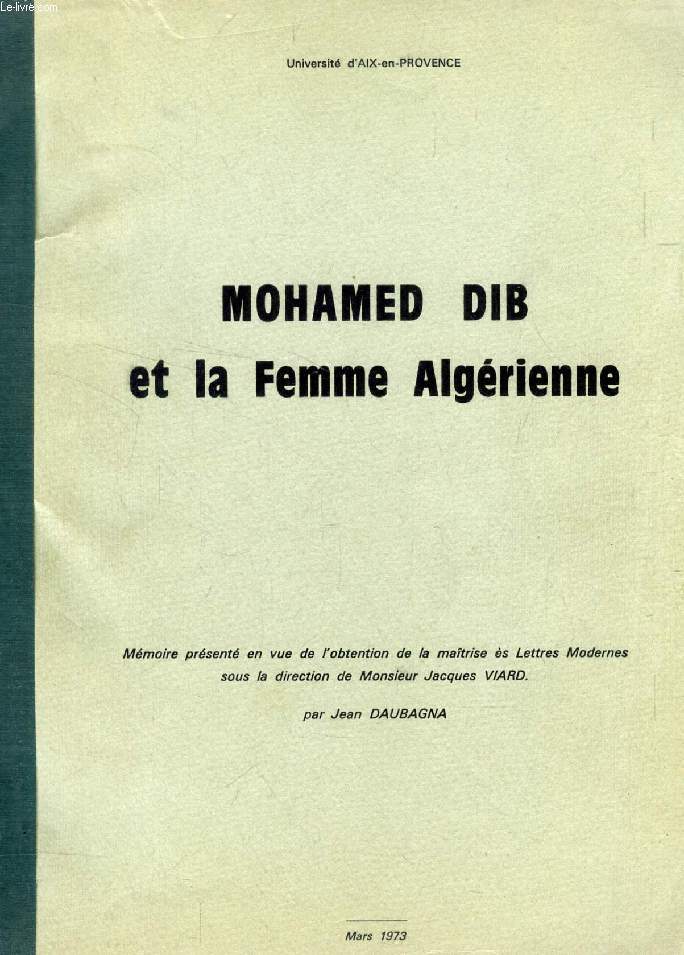 MOHAMED DIB ET LA FEMME ALGERIENNE (MEMOIRE)