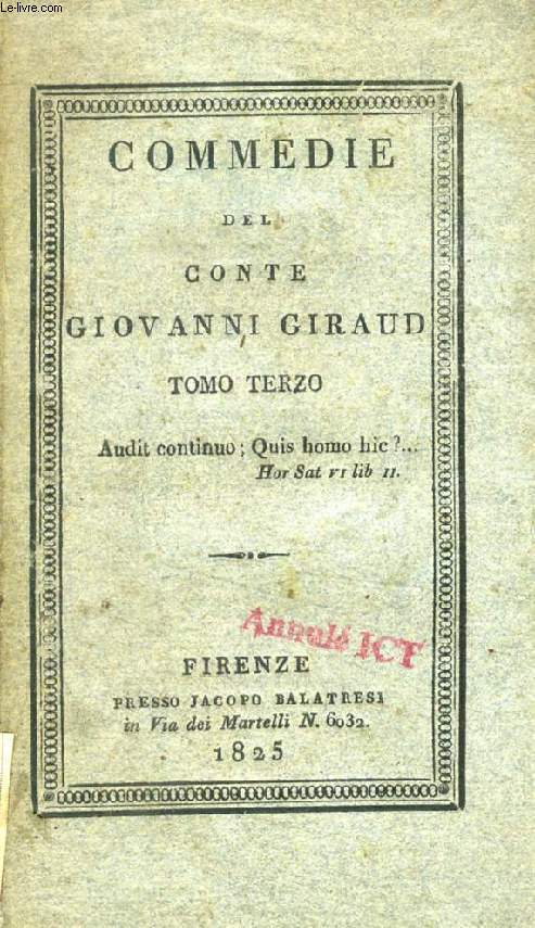 COMMEDIE DEL CONTE GIOVANNI GIRAUD, TOMO III