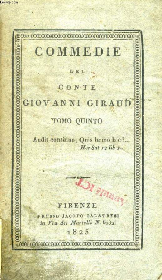 COMMEDIE DEL CONTE GIOVANNI GIRAUD, TOMO V