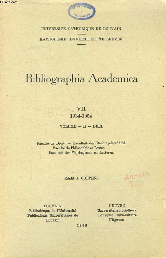BIBLIOGRAPHIA ACADEMICA, VII, 1934-1954, VOLUME II