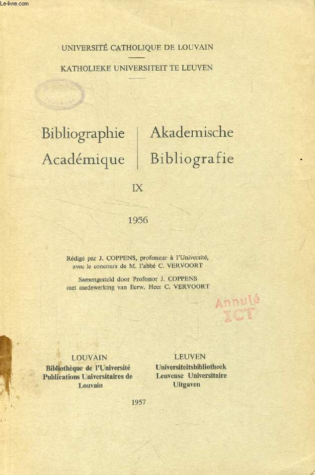 BIBLIOGRAPHIE ACADEMIQUE / AKADEMISCHE BIBLIOGRAFIE, IX, 1956