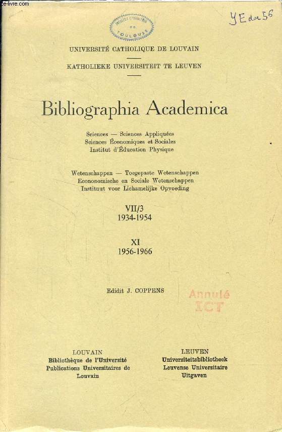 BIBLIOGRAPHIA ACADEMICA, VII/3, 1934-1954, XI, 1956-1966