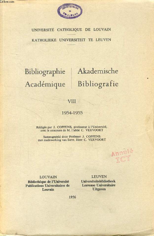 BIBLIOGRAPHIA ACADEMICA / AKADEMISCHE BIBLIOGRAFIE, VIII, 1954-1955